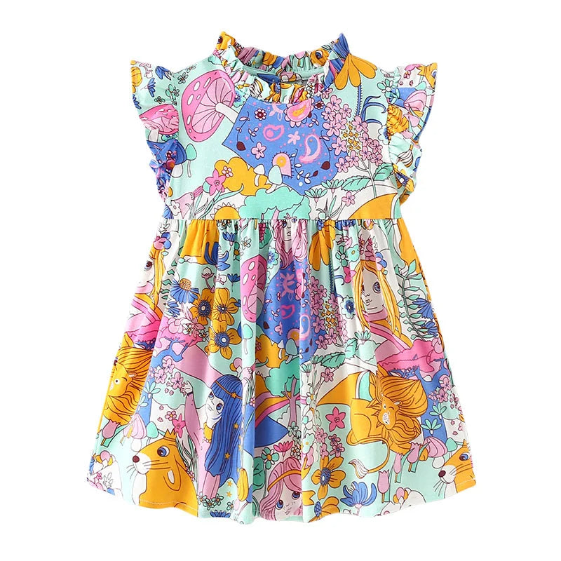 Kids Girls Cartoon Design Summer Party Dresses childrensterritory