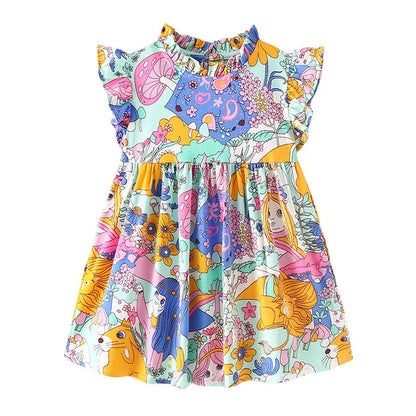 Kids Girls Cartoon Design Summer Party Dresses childrensterritory
