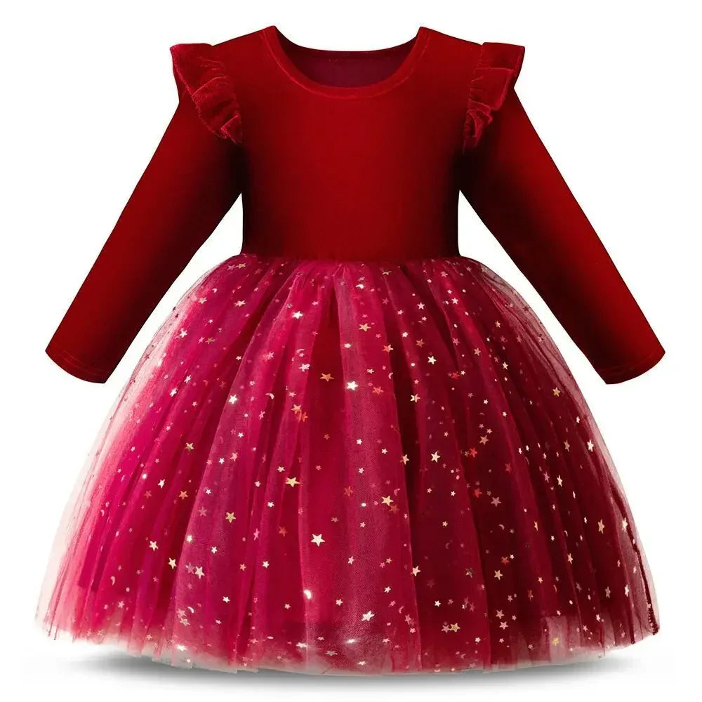 Girls' Long-Sleeved Fluffy Party Dresses