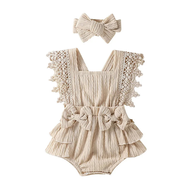 Baby Girl Cotton Linen Bow-knot Sleeveless Romper
