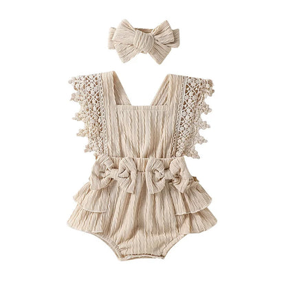 Baby Girl Cotton Linen Bow-knot Sleeveless Romper
