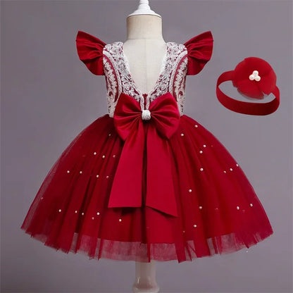 Baby/Kids Girls Lace Pearls Princess Party Dress
