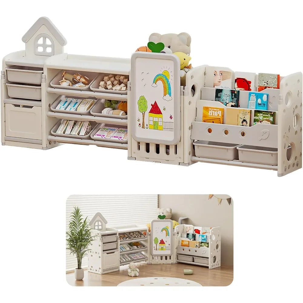 Multipurpose Toy Storage Rack and Drawing Board for Kids