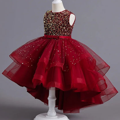Kids Girls Sequins Design Fluffy Princess Party Trailing Dresses
