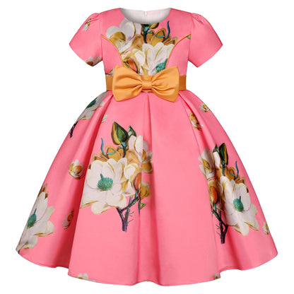 Flower Print Kids Girls Elegant Birthday Party Dresses childrensterritory