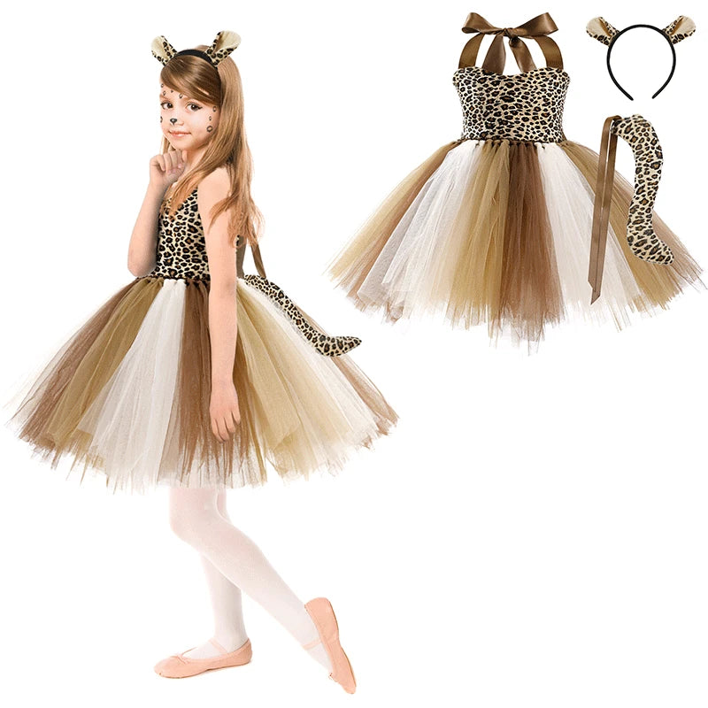 Kids Girls Little Cat Look Tutu Skirt Dresses for School Performance