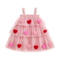 3D Plush Heart Design Layered Tulle Dress for Girls childrensterritory