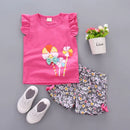 2PCS Baby Girl Summer Outfit: Floral Shorts + Windmill Printed Top childrensterritory