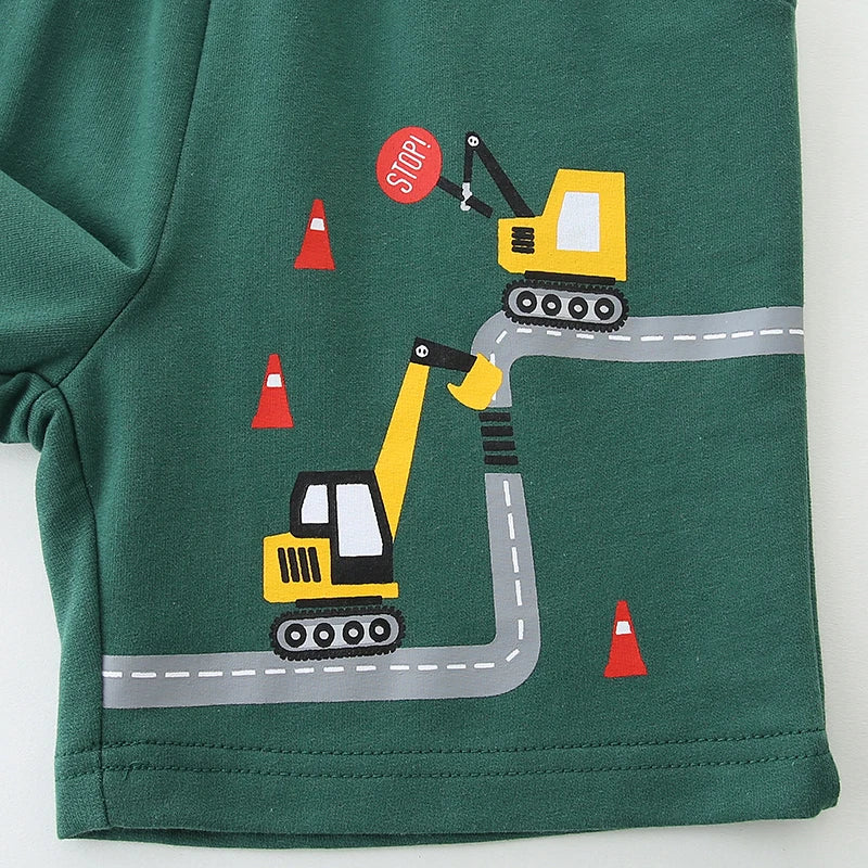 Kids Boys Cartoon Excavators Design Soft Cotton Short Pants childrensterritory