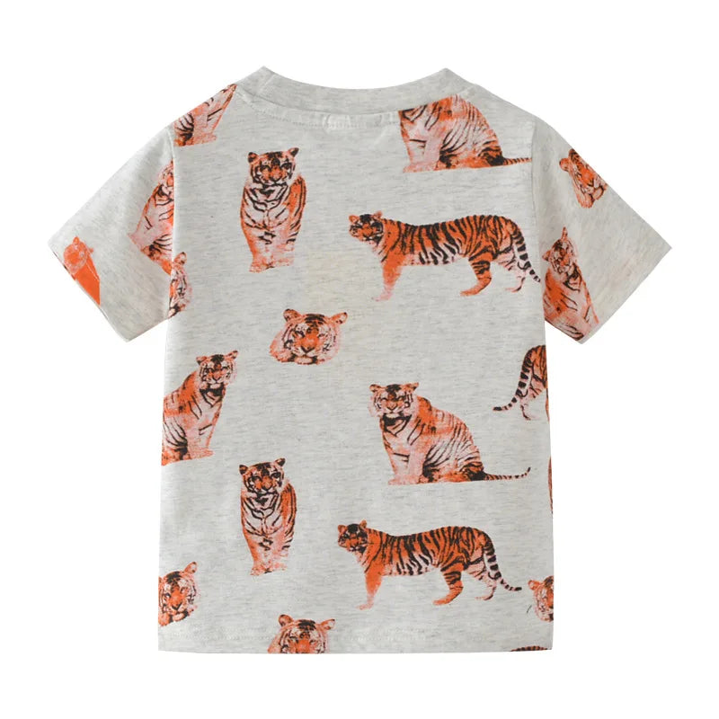 Boys Cartoon Tiger Print Cotton T-shirts For Summer childrensterritory