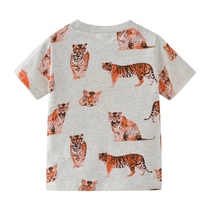 Boys Cartoon Tiger Print Cotton T-shirts For Summer childrensterritory