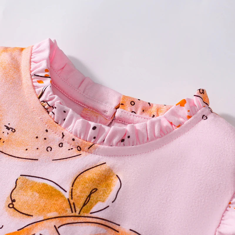 Girls Sleeveless Orange Lotus Leaf Print Summer Dresses childrensterritory