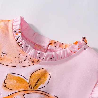 Girls Sleeveless Orange Lotus Leaf Print Summer Dresses childrensterritory
