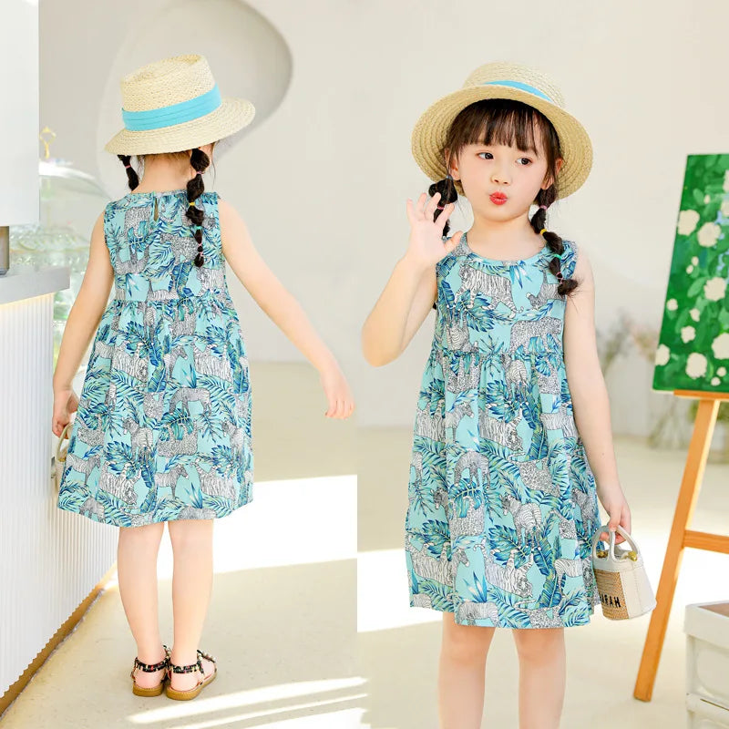 Kids Girls Cartoon Pattern Summer Party Dresses