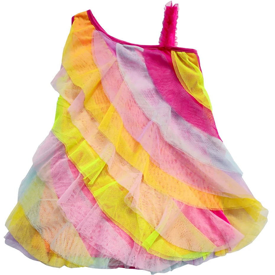 Sleeveless Rainbow Color Beach Dress For Kids Girls childrensterritory