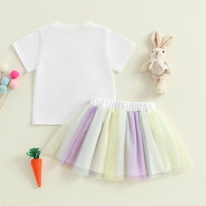 Rainbow Embroidery T-Shirt with Tulle Skirt Set for Little Girls childrensterritory