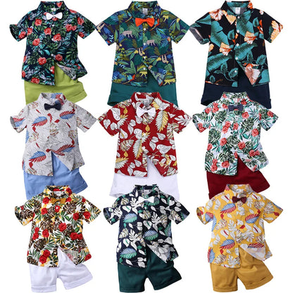 Toddler Boy Floral Bowtie Shirt + Shorts Gentleman Clothing Set