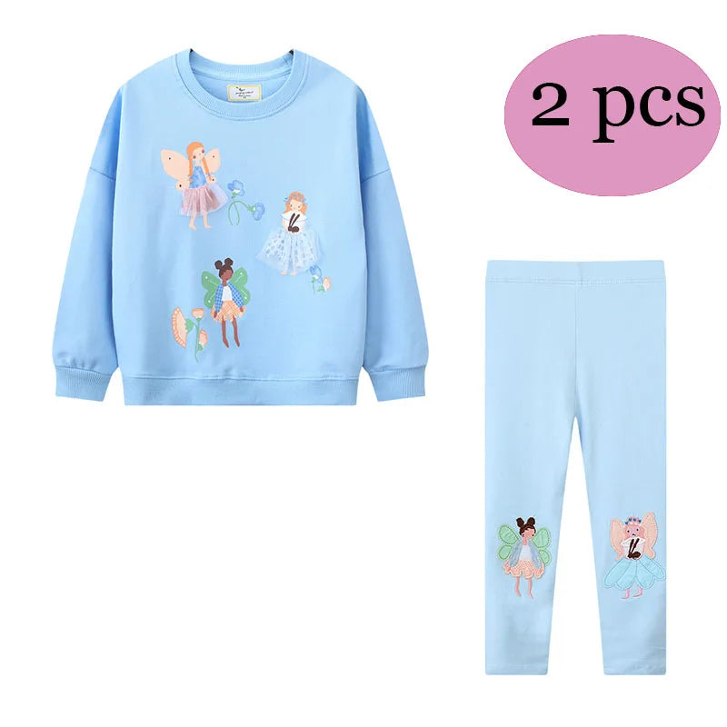 Various Cartoon Print Kids Girls 2 Pcs Clothing Sets