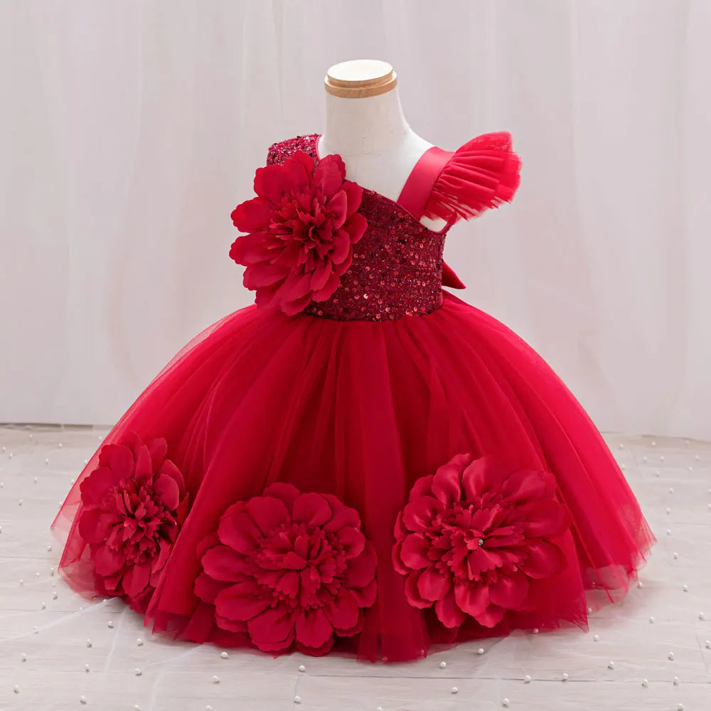 Toddler/Baby Girls Sequin Flower Design Tulle Bridesmaid Gowns