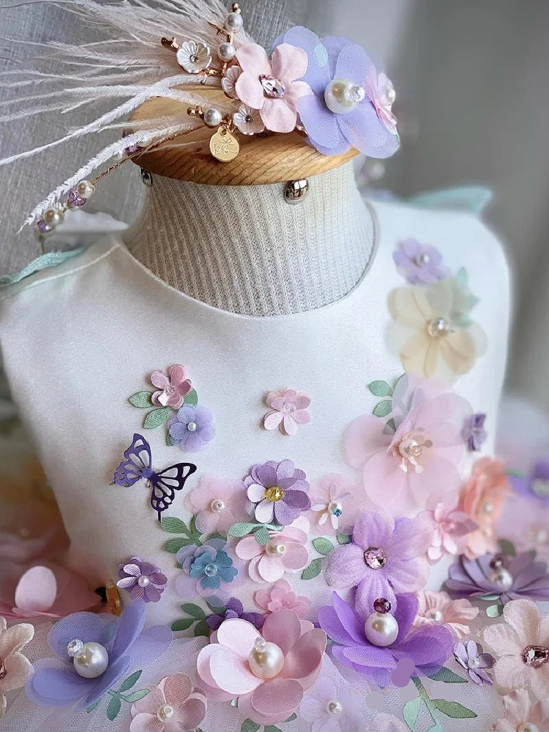 Elegant 3D Flower Butterfly Design Formal Party Dresses childrensterritory