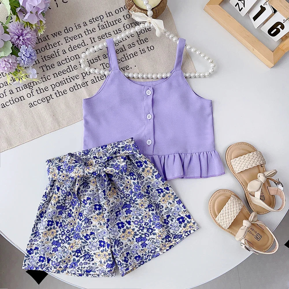 Kids Girls Cotton T-Shirt + Pant Summer 2 Piece Sets