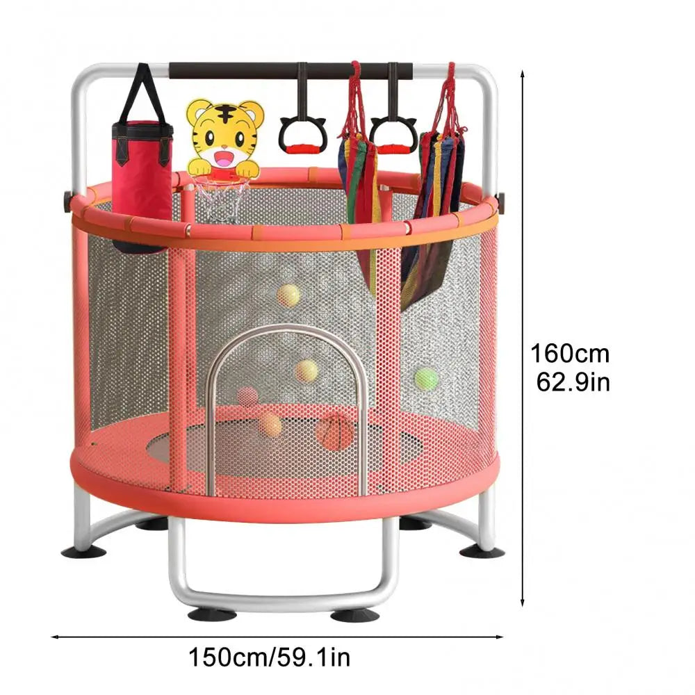 Adjustable Kids Trampoline with Basketball Hoop, Swing, Sandbag