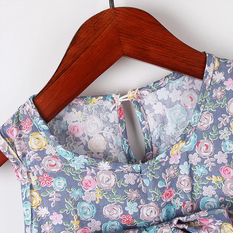 Sleeveless Printed Cotton Casual Dresses For Girls childrensterritory