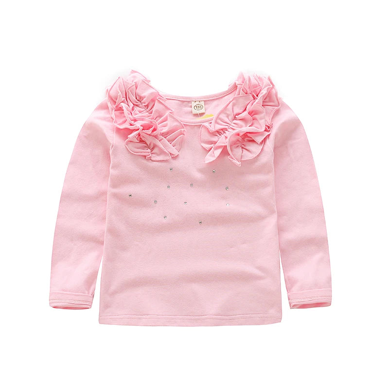 Girls' Long-Sleeved Flower Design Summer T-Shirts