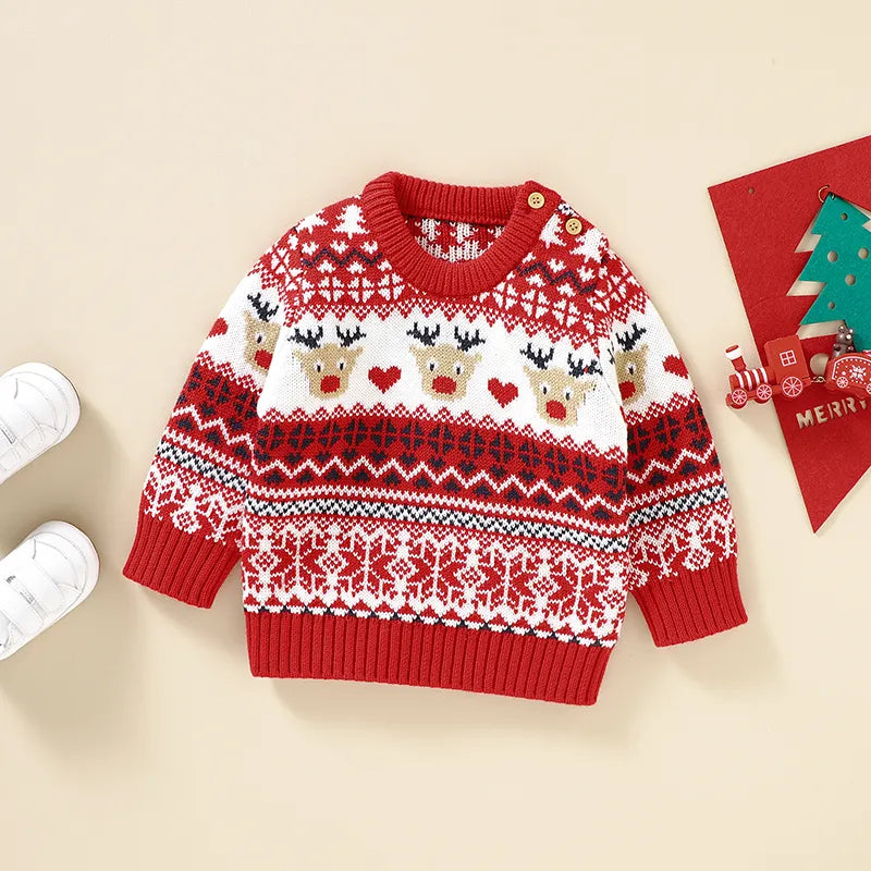 Reindeer Design Knitted Baby Christmas Pullover childrensterritory