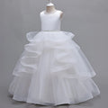 Girls' Solid Color Long Puff Evening Party Dresses childrensterritory