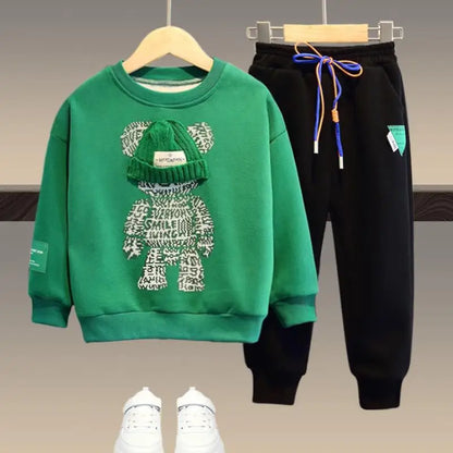 Kids Bear Embroidery Warm 2-Piece Clothing Set for Spring Autumn