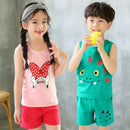 Kid Boy Girl Cartoon Design Sleeveless Cotton Vest and Pajamas Sets childrensterritory
