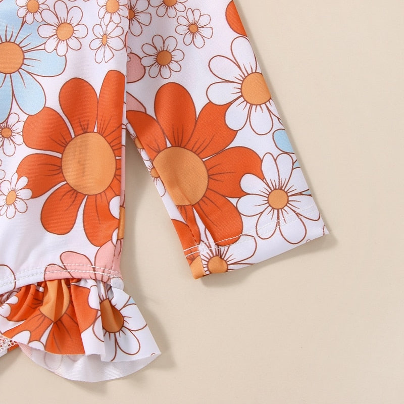 Infant Girl Flower Print Zipper Bikini/Swimwear with Cap childrensterritory