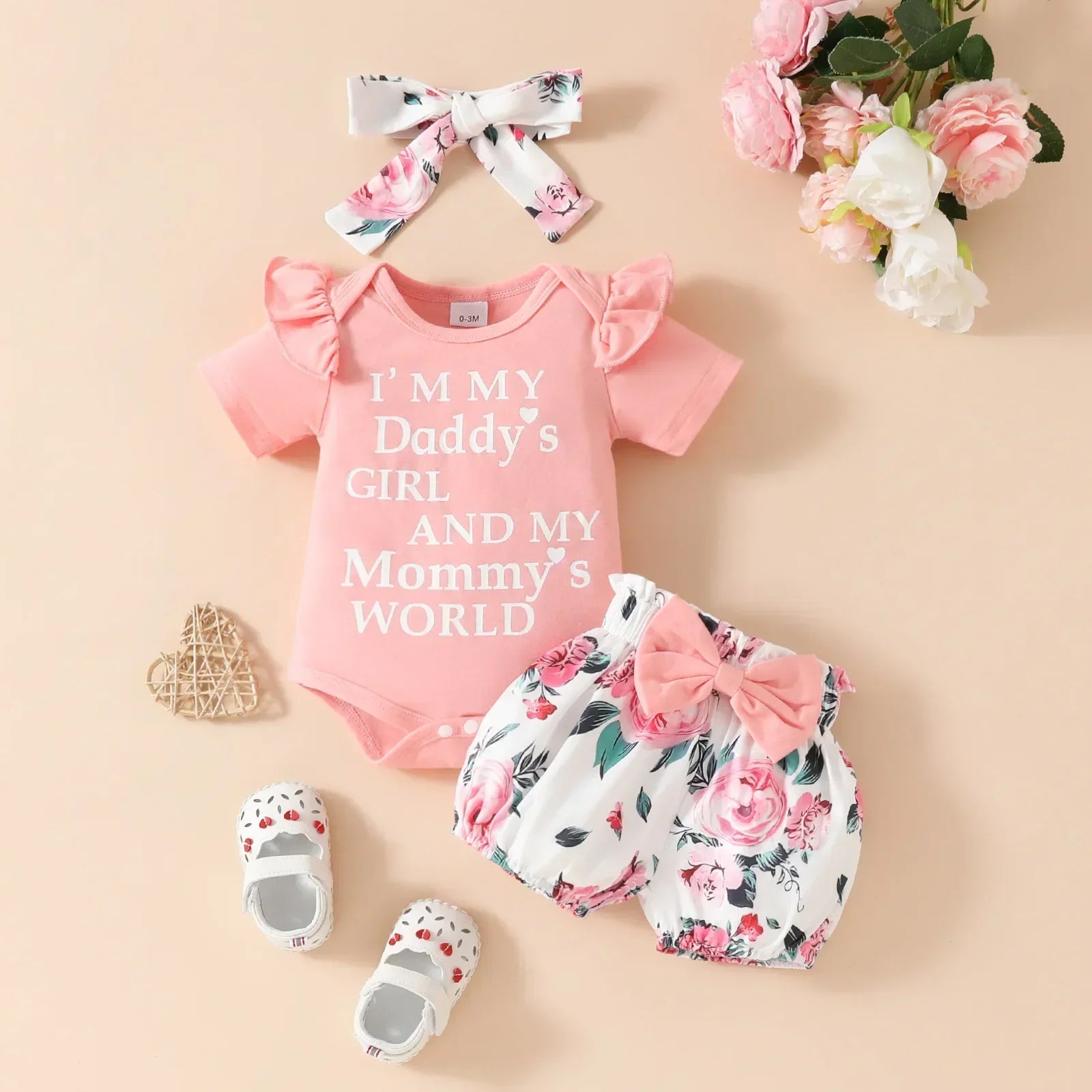 Baby Girl Soft 3Pcs Letter &amp; Floral Print Summer Outfit