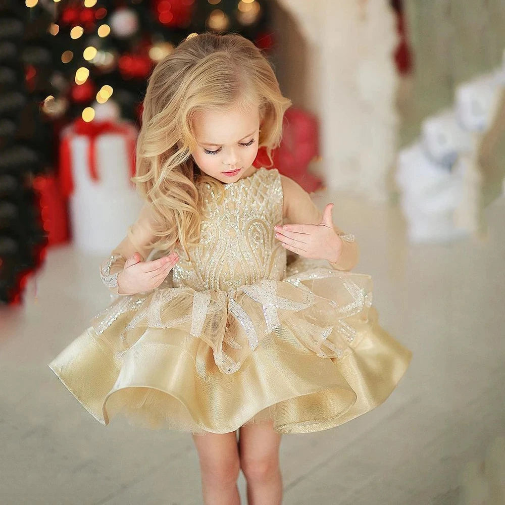 Kids Girls Sequin Puff Sparkling Tutu Dress/Party Gown