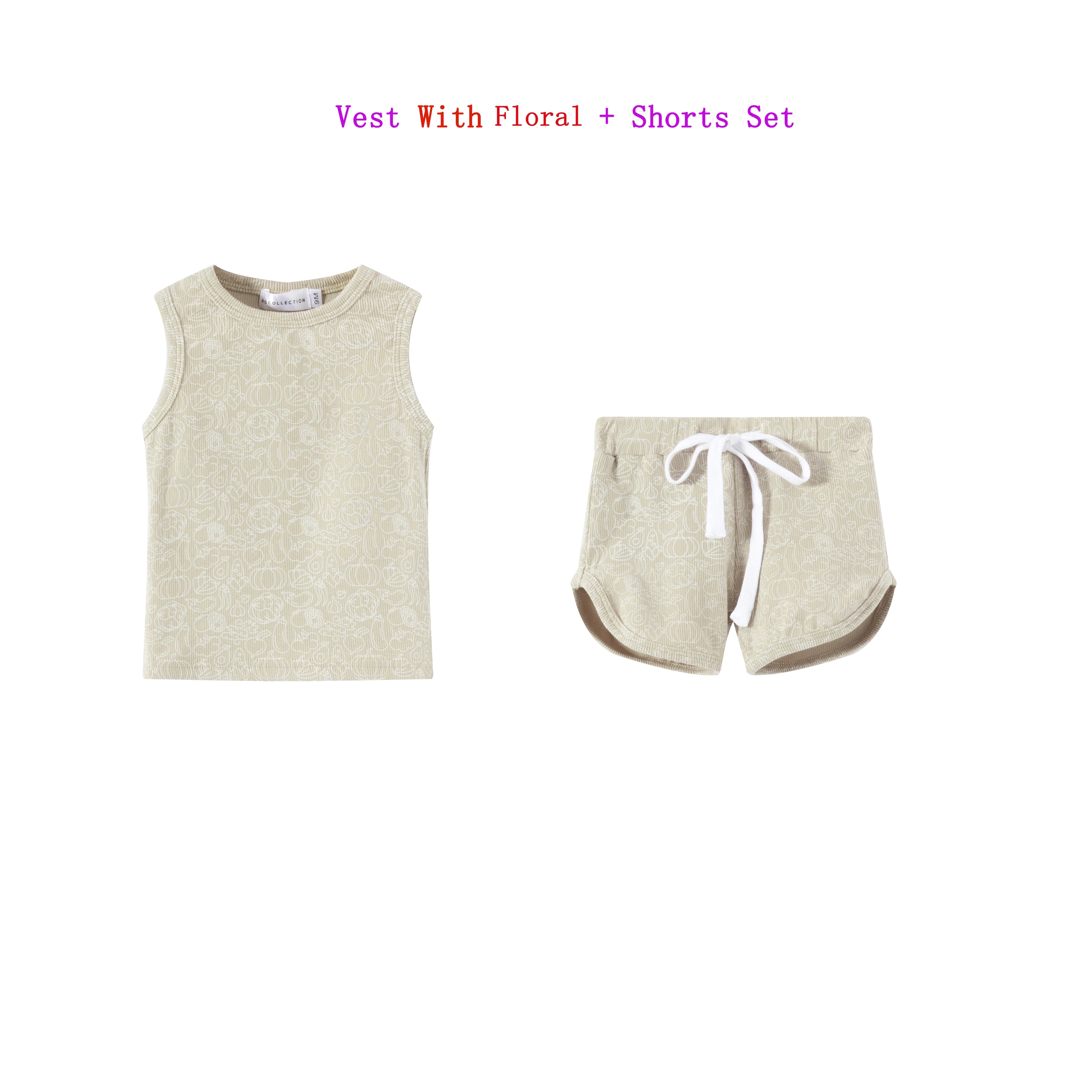 Baby/Kids Girl and Boys Ribbed Print Clothing Sets For Summer childrensterritory