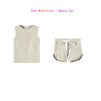 Baby/Kids Girl and Boys Ribbed Print Clothing Sets For Summer childrensterritory