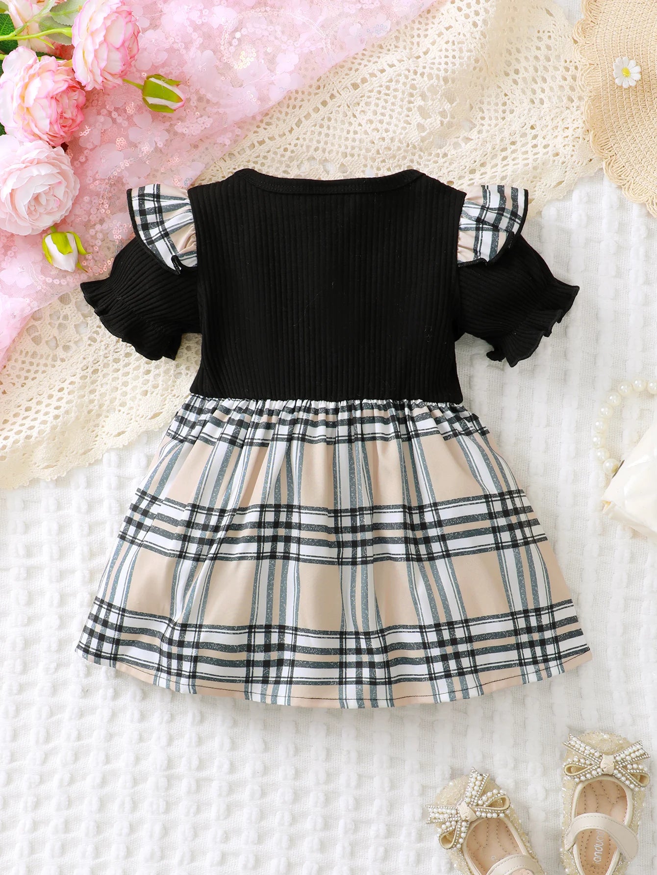 Newborn Girl Checkered Print Bow Dress for Summer