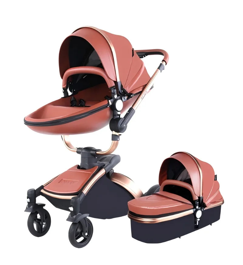 Luxury 3 IN 1 PU Leather 360-Degree Rotating Baby Stroller childrensterritory