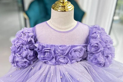 Girls Rose Design Fluffy Birthday Party Dresses