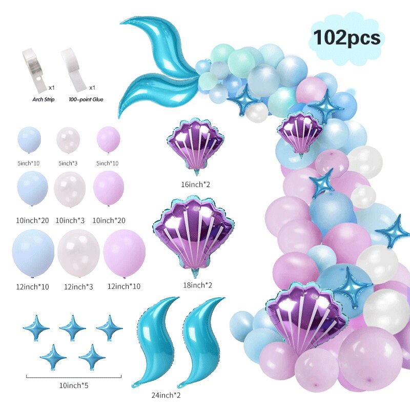75/87/102 Pcs Little Mermaid Theme Party Balloon Arch Decorations childrensterritory