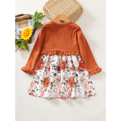 Kids Girls 2pcs Floral Princess Dress + Solid Color Jacket Set