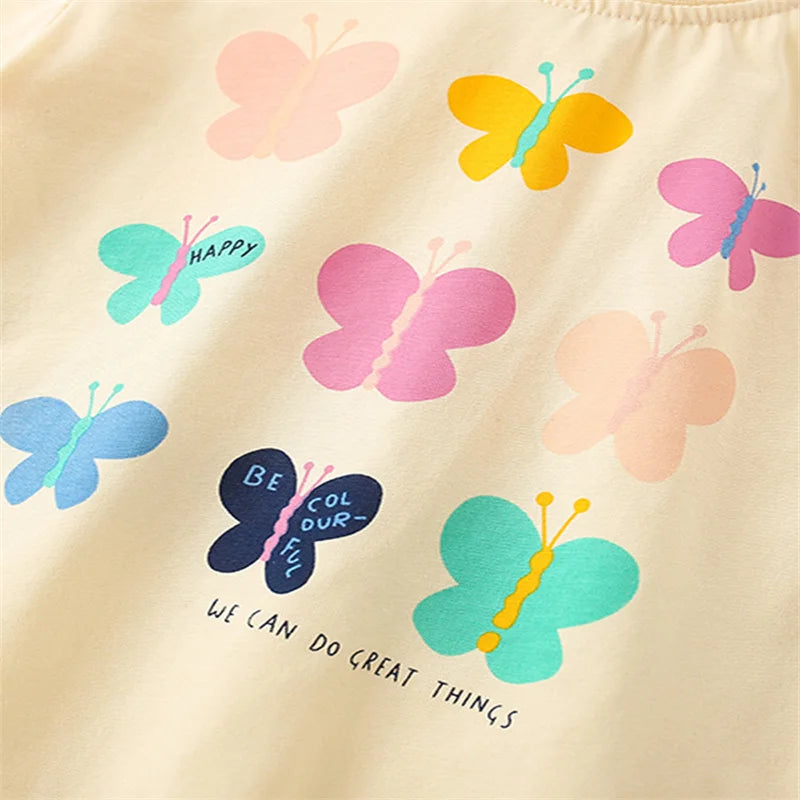Short Sleeves Butterfly Print 2 Pcs Girls Summer Outfits childrensterritory