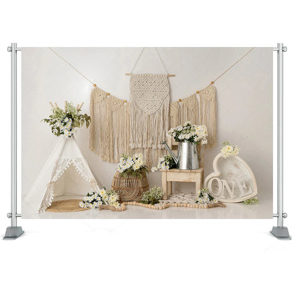 White Tent Tassels Flowers Backdrop Prop for Baby Birthday childrensterritory