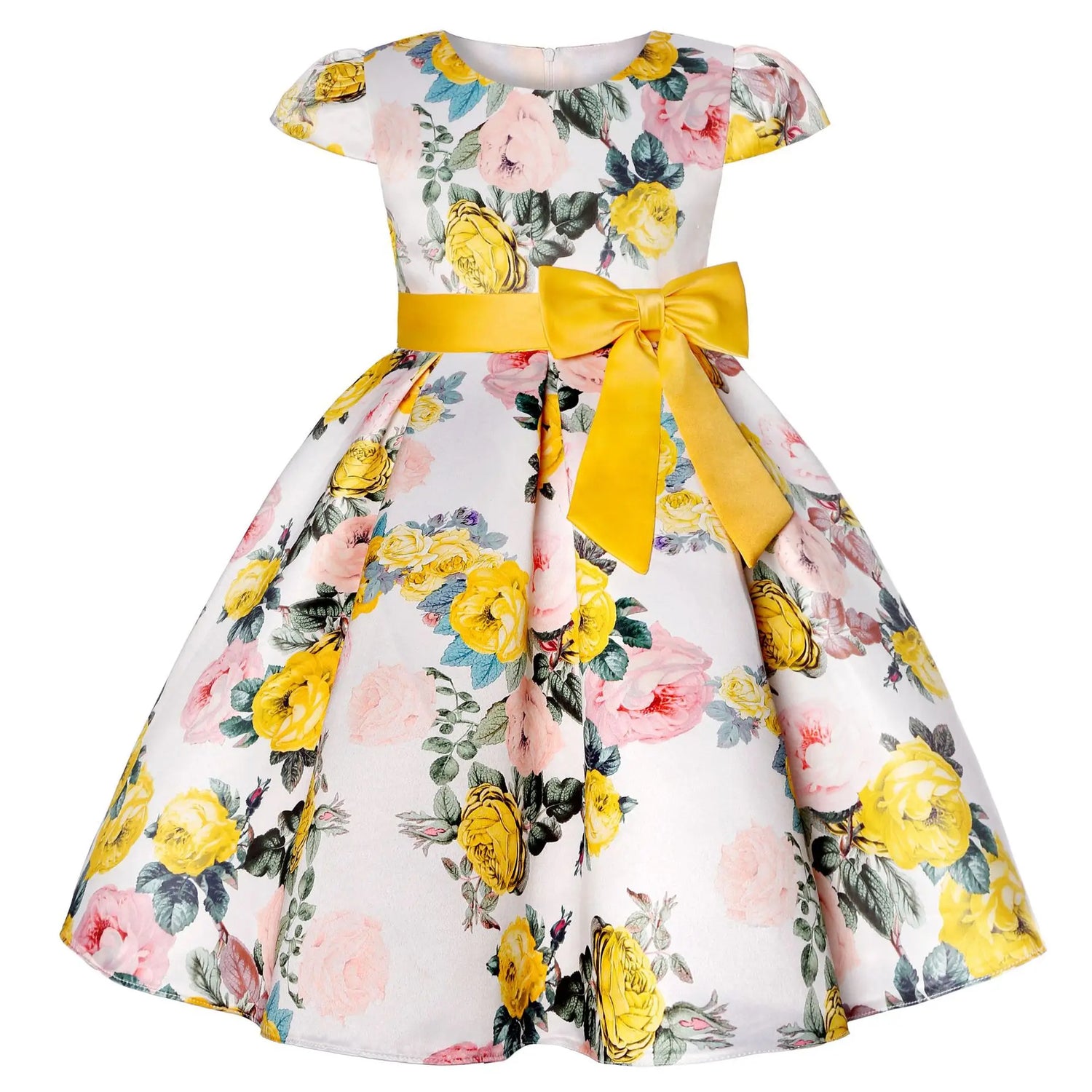 Flower Print Kids Girls Elegant Birthday Party Dresses childrensterritory
