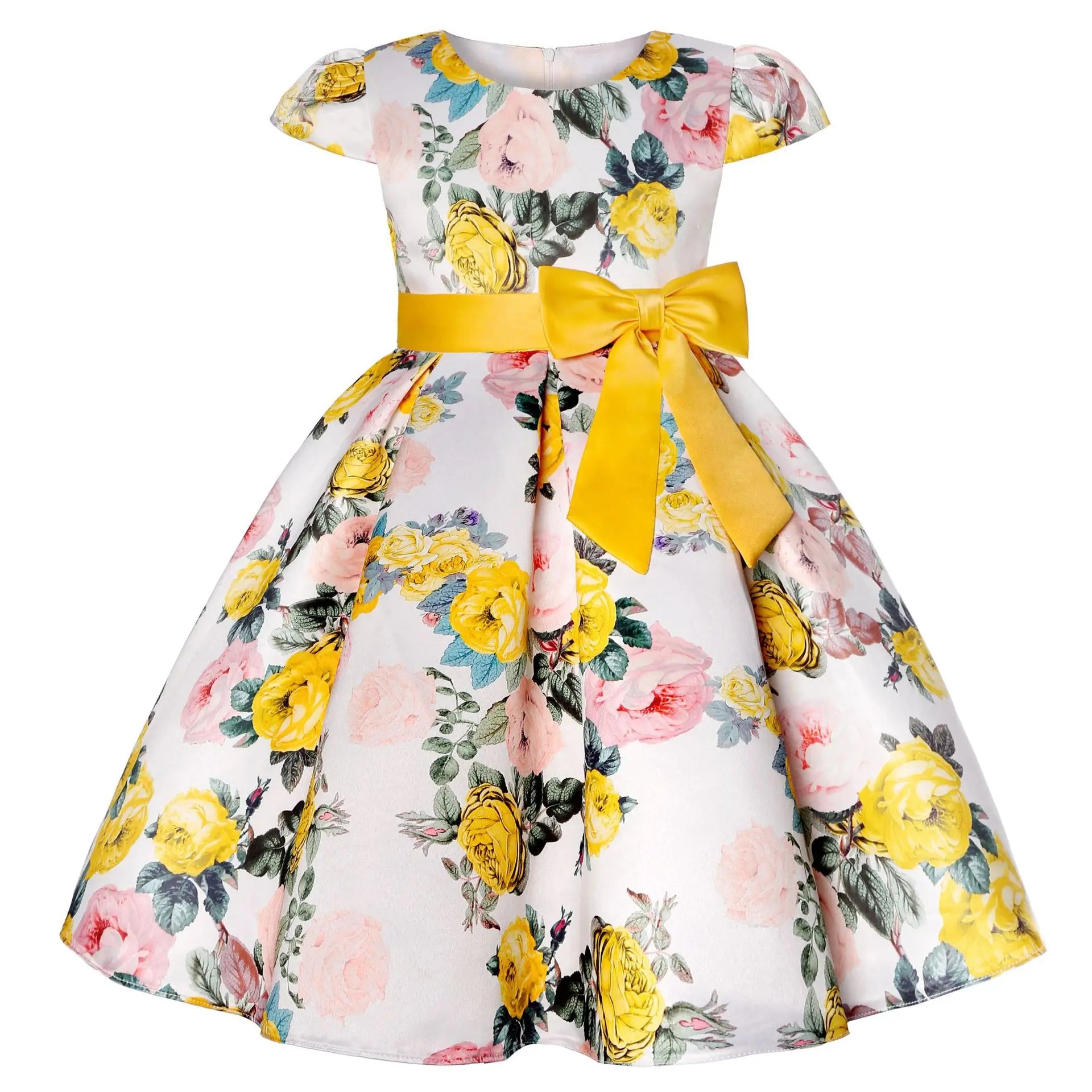 Flower Print Kids Girls Elegant Birthday Party Dresses childrensterritory