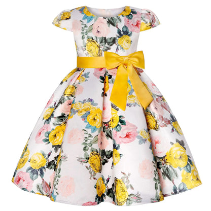 Flower Print Kids Girls Elegant Birthday Party Dresses childrensterritory