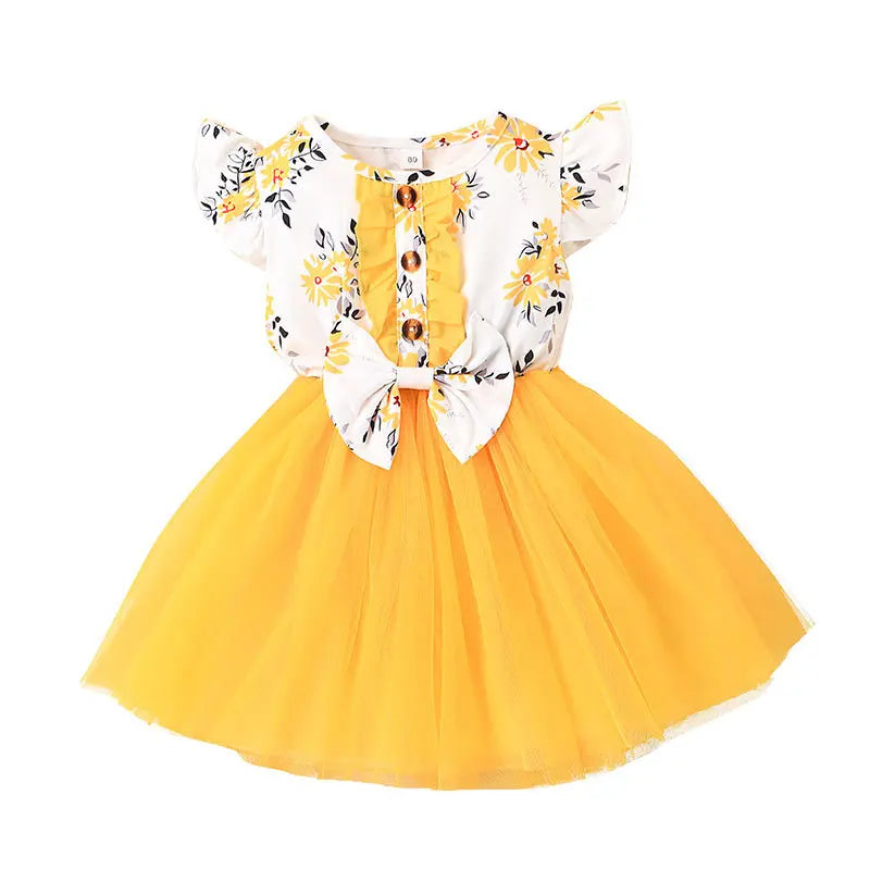 Infant Girls Floral Short Sleeve Gauze Dress