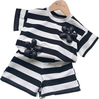 Kids Girls Short Sleeve Striped 2Pcs Casual Clothing Set childrensterritory