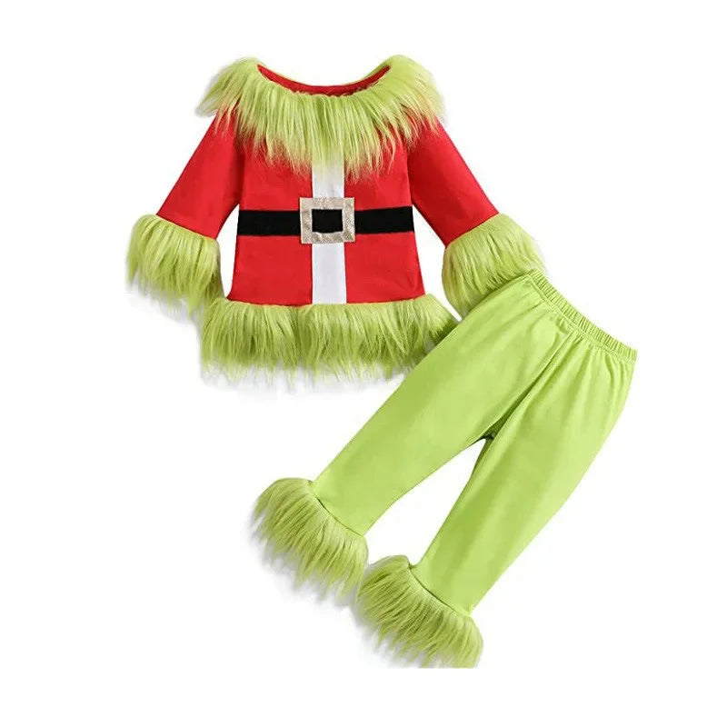 Kids Furry Design Plush Top &amp; Elastic Waist Pants